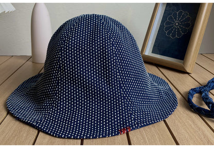 Indigo Sashiko Tulip Bucket Hat – Japanese Artisan Outdoor Fisherman Hat