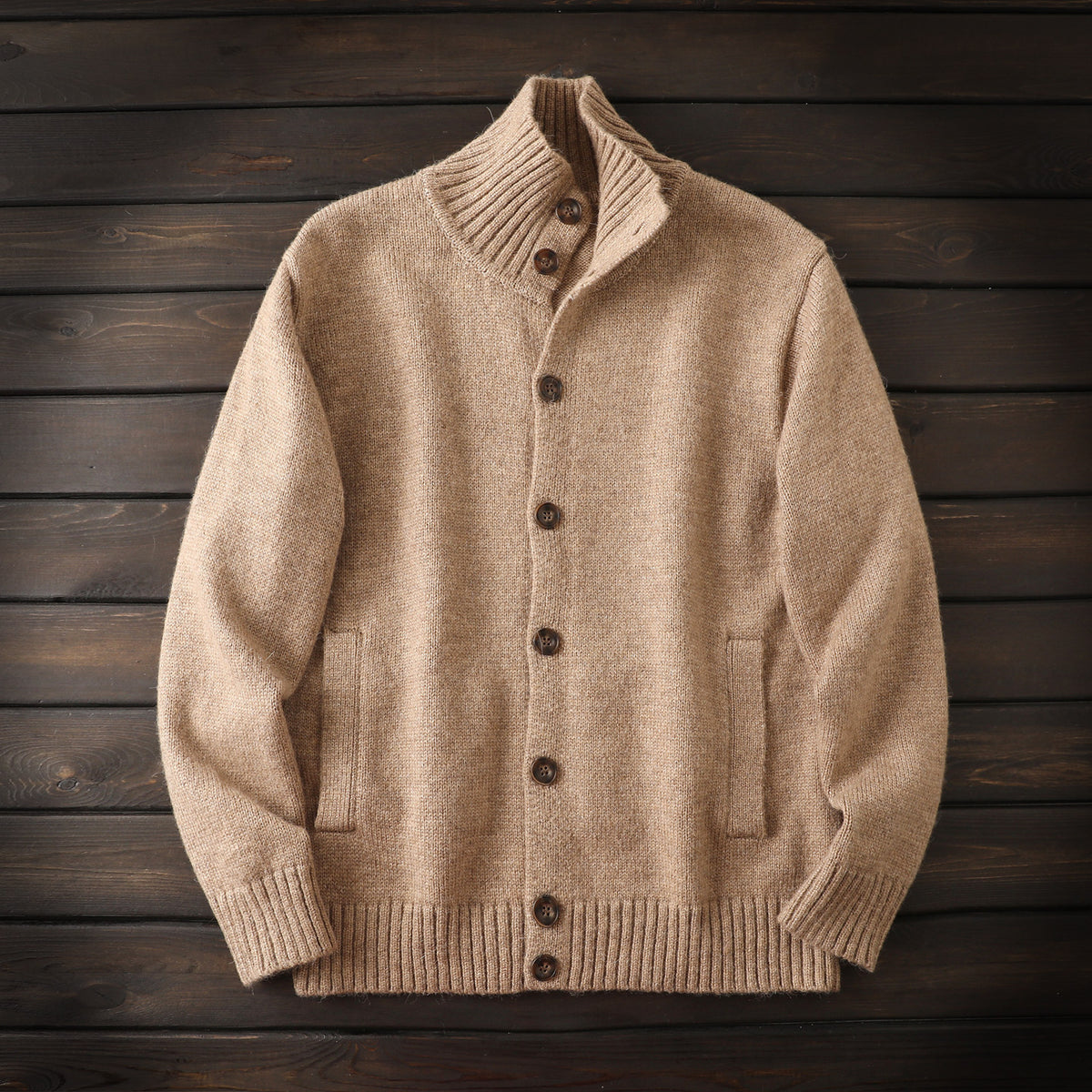 Alpaca Wool Blend Stand-Collar Knit Cardigan – Thickened Oversized Unisex