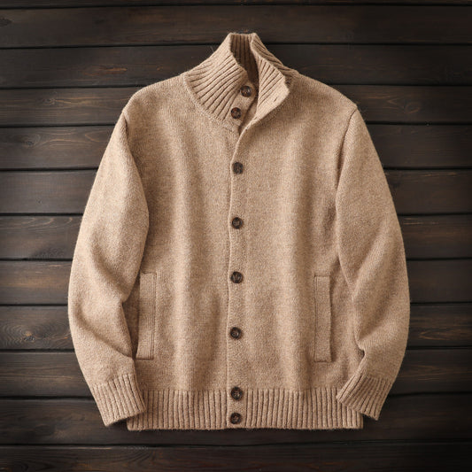 Nordic order! Alpaca + wool blend, high-end men's stand-collar thickened knit cardigan, sweater jacket for winter