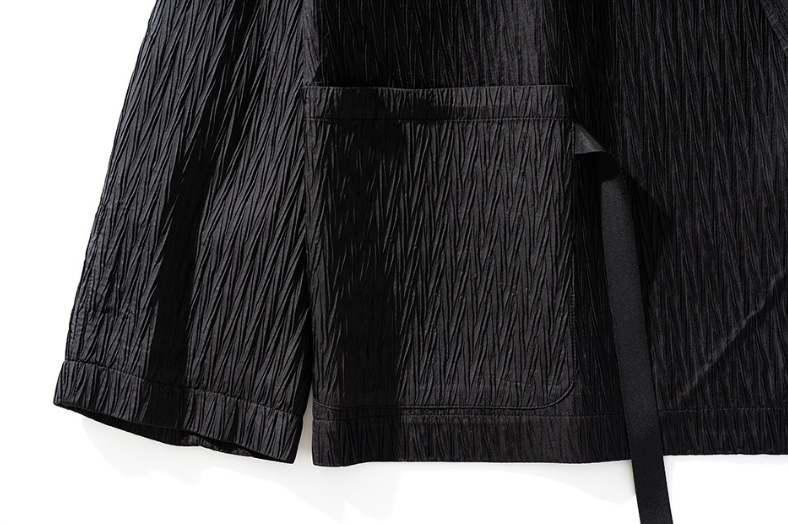 Japanese Kami-Print Haori Kimono Jacket – Lapel Buckle Pleated Oversized Coat – Japanese vintage | yamalin clothes | Yamalinclothes