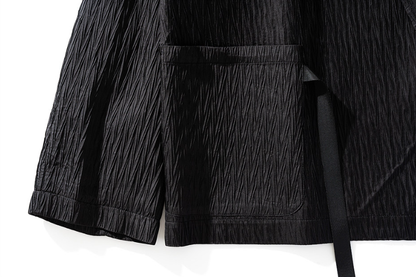 Japanese Kami-Print Haori Kimono Jacket – Lapel Buckle Pleated Oversized Coat – Japanese vintage | yamalin clothes | Yamalinclothes
