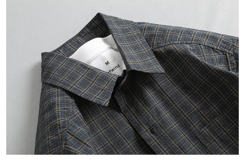 Japanese Retro Plaid Shell Buckle Long Sleeve Shirt – Loose Versatile Cotton Shirt for Men – Japanese vintage | yamalin clothes | Yamalinclothes