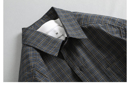 Japanese Retro Plaid Shell Buckle Long Sleeve Shirt – Loose Versatile Cotton Shirt for Men – Japanese vintage | yamalin clothes | Yamalinclothes