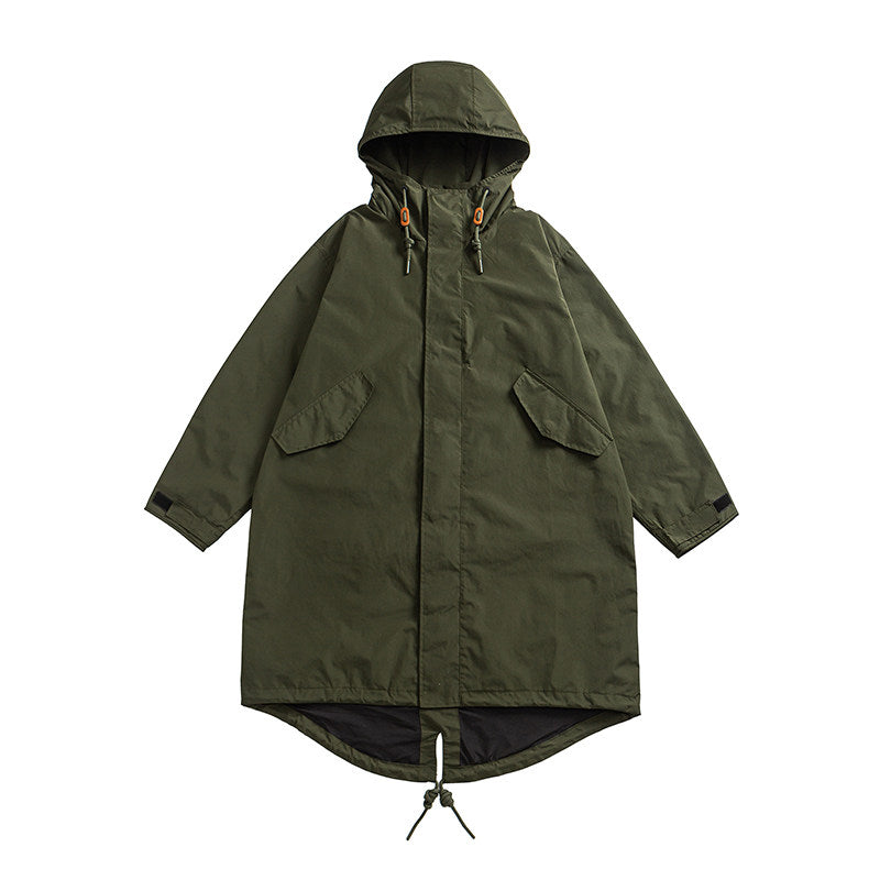 Japanese Retro Swallowtail Hooded Trench Coat – Mid-Length Loose Unisex Spring
