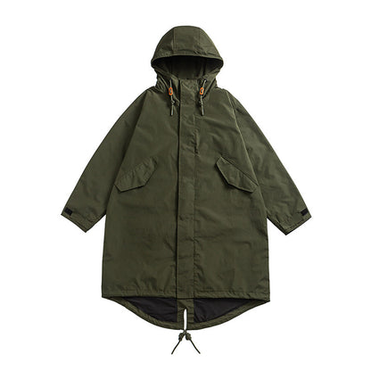 Japanese Retro Swallowtail Hooded Trench Coat – Mid-Length Loose Unisex Spring