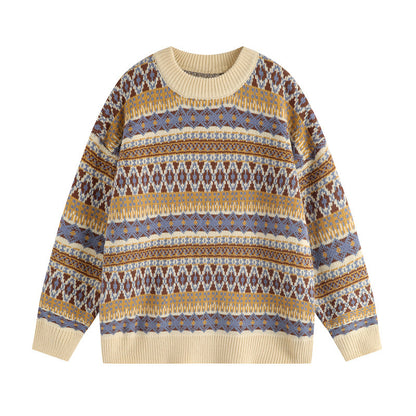 Fair Isle Vintage Knit Sweater – Oversized Unisex Brown Apricot