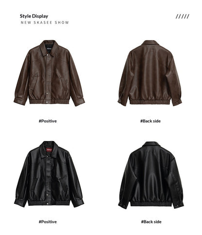 Lychee-Grain PU Leather Lapel Jacket – American Retro Oversized Unisex