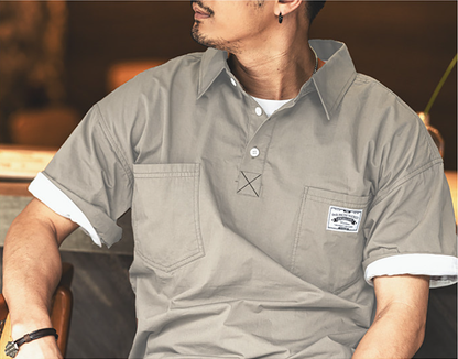American Casual Tooling Lapel Polo Shirt – Loose Short-Sleeve Men’s Summer Thin Top – Japanese vintage | yamalin clothes | Yamalinclothes