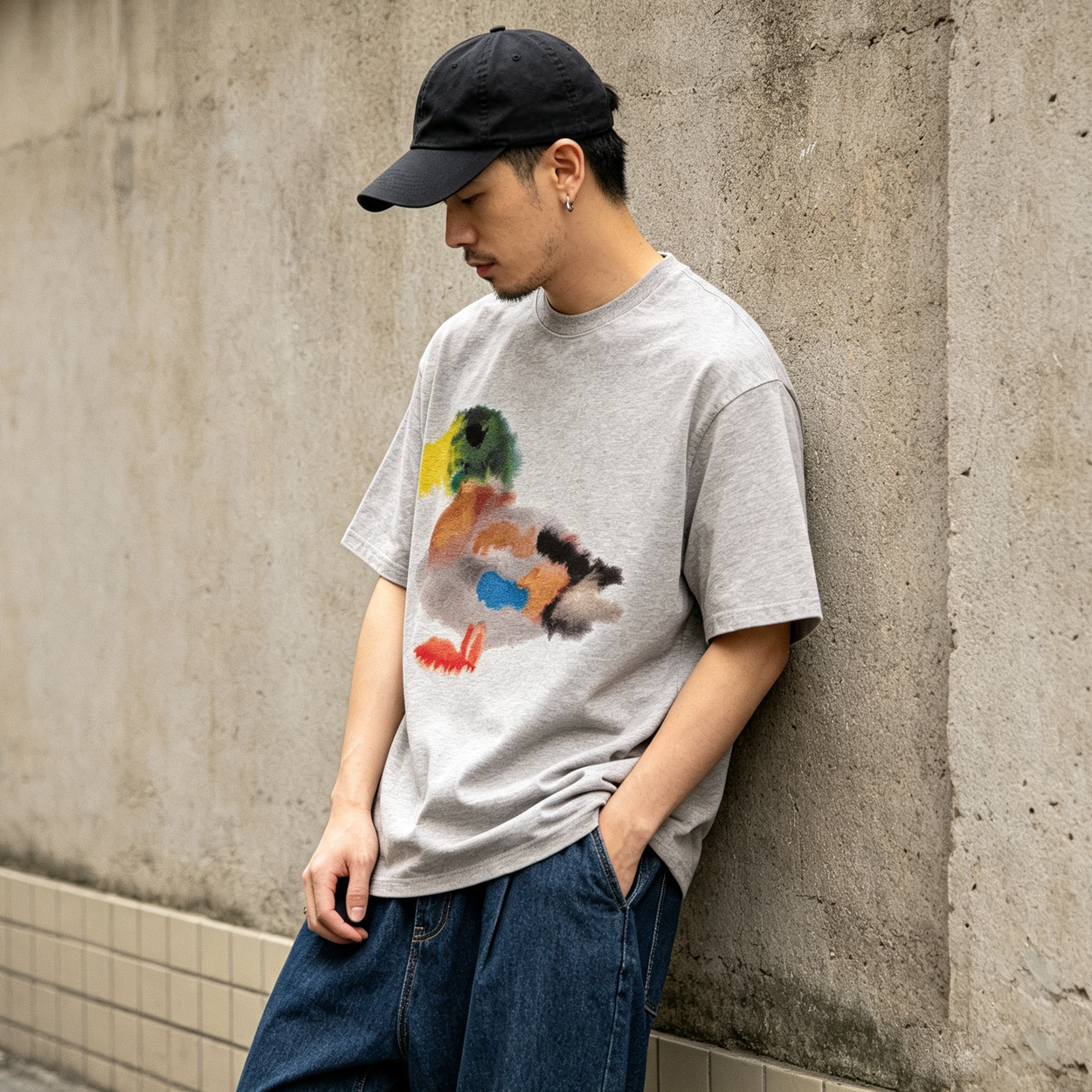 Heavyweight 260g Graffiti Duck Oversized Tee – Drop Shoulder Streetwear T-Shirt – Japanese vintage | yamalin clothes | Yamalinclothes