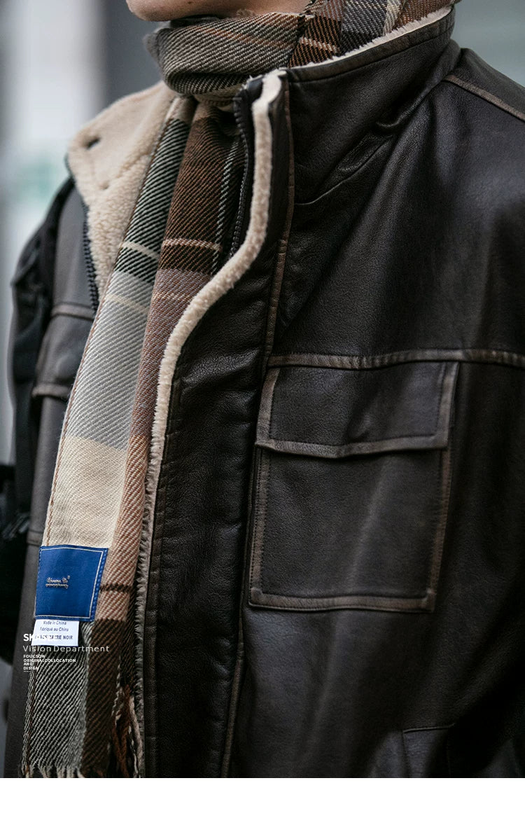 Lamb Fur Leather Jacket – Japanese Vintage Oversized Unisex