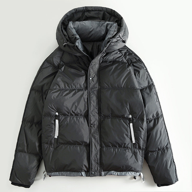 Short Hooded White Duck Down Jacket – Warm Loose Unisex – Coats Jackets | japanese streetwear | vintage workwear | unisex | Yamalinclothes
