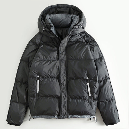 Short Hooded White Duck Down Jacket – Warm Loose Unisex – Coats Jackets | japanese streetwear | vintage workwear | unisex | Yamalinclothes