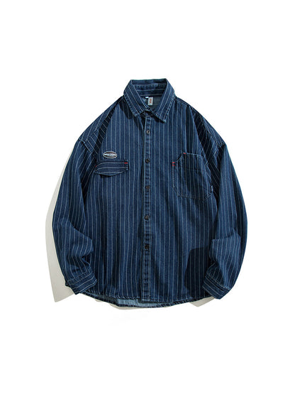 Striped Denim Shirt – Asymmetric Chest Pockets | Yamalinclothes