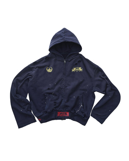 Washed Splash Ink Zip-Up Boxy Hoodie – Oversized Unisex Streetwear