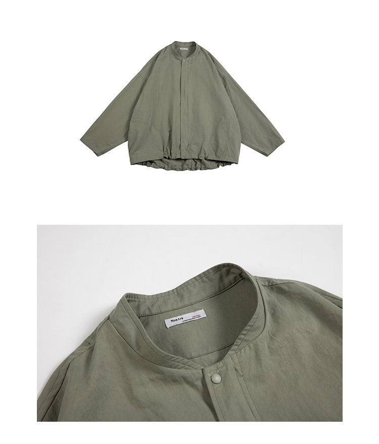Washed Army Green Stand Collar Zip Jacket – Men's Loose Cargo Overshirt