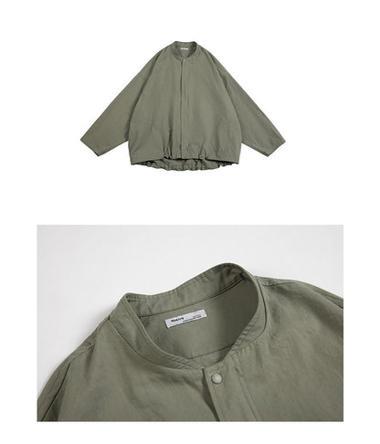 Washed Army Green Stand Collar Zip Jacket – Men's Loose Cargo Overshirt