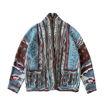 Cotton Jacquard Cardigan – Textured Open Front | Yamalin clothes | Vintage workwear outfit for men
