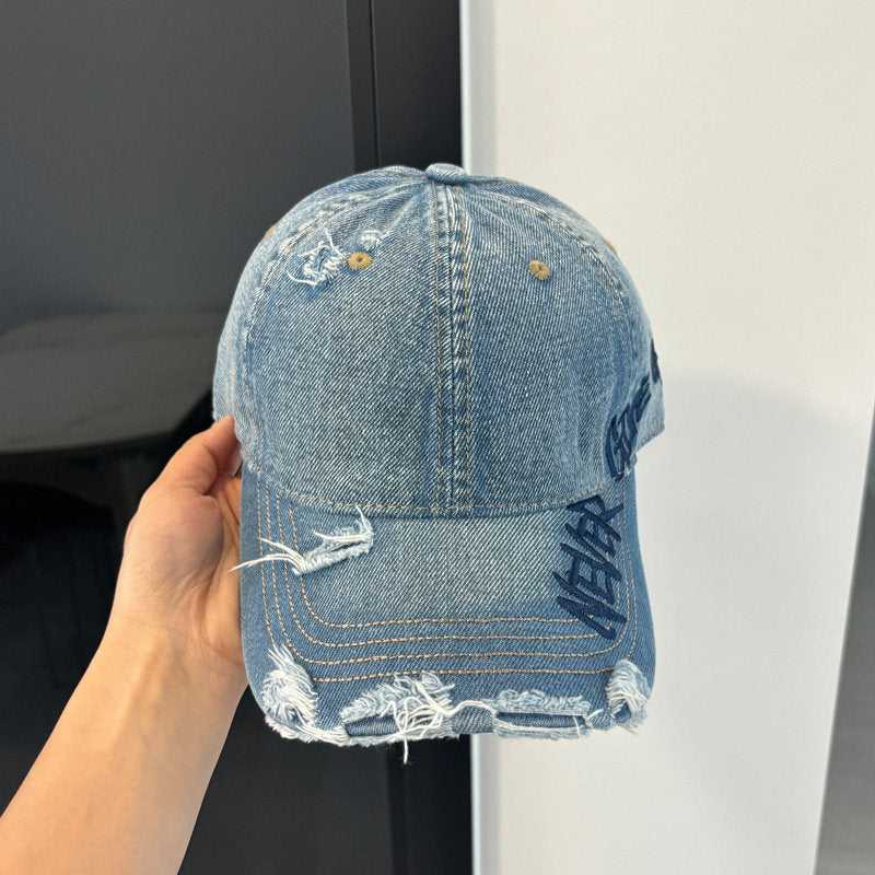 Washed Distressed Denim Baseball Cap – Embroidered Adjustable Unisex