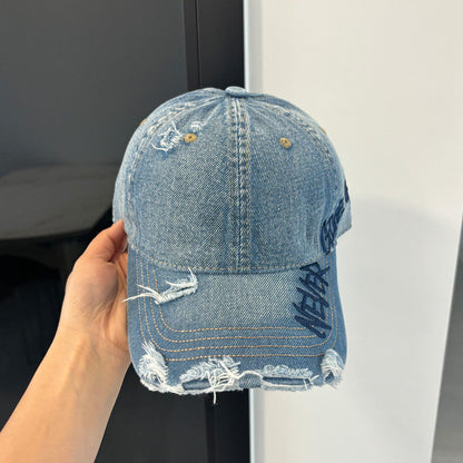 Washed Distressed Denim Baseball Cap – Embroidered Adjustable Unisex