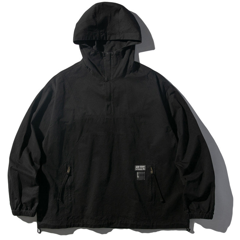 Washed Hooded Half-Zip Pullover Jacket – Japanese Vintage Oversized Unisex
