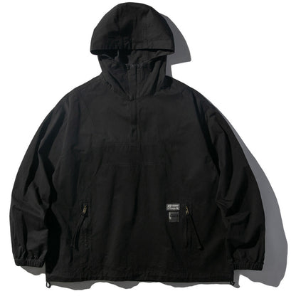 Washed Hooded Half-Zip Pullover Jacket – Japanese Vintage Oversized Unisex