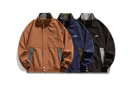 Corduroy Jacket – Contrast Stand Collar & Pocket Trim | Yamalinclothes