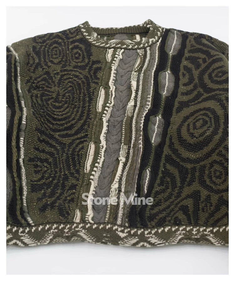 Japanese retro dark green maze knitted sweater pullover thickened