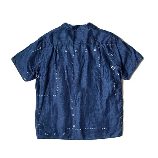 Blue Dyed Denim Print Stitching Shirt – Japanese Retro Unisex Casual – Japanese vintage | yamalin clothes | Yamalinclothes