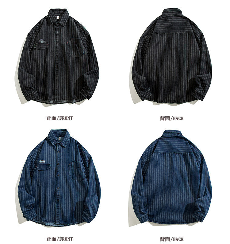 Striped Denim Shirt – Asymmetric Chest Pockets | Yamalinclothes