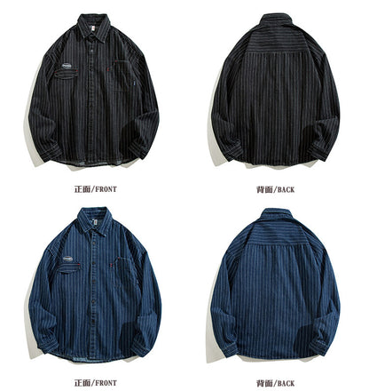 Striped Denim Shirt – Asymmetric Chest Pockets | Yamalinclothes