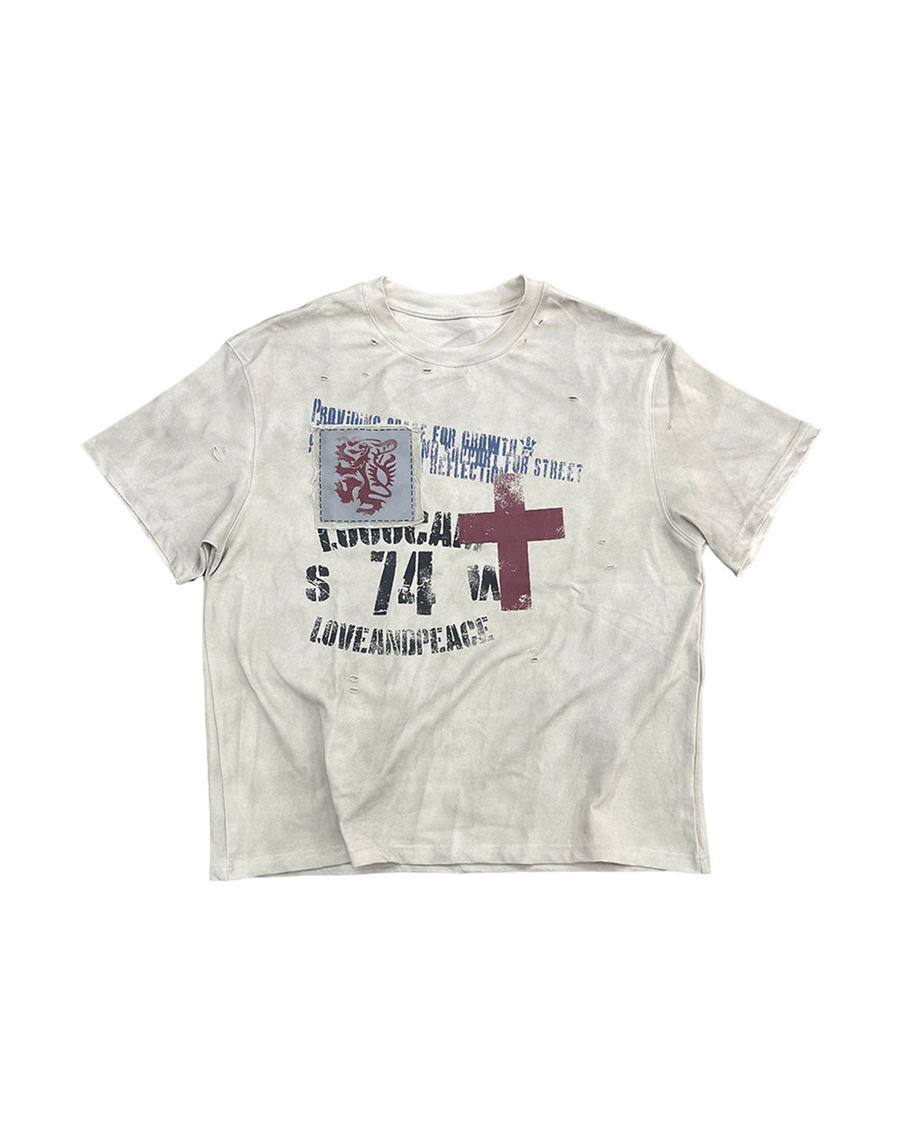 Ripped Washed Slogan Patch T-Shirt – Vintage Loose Unisex Streetwear