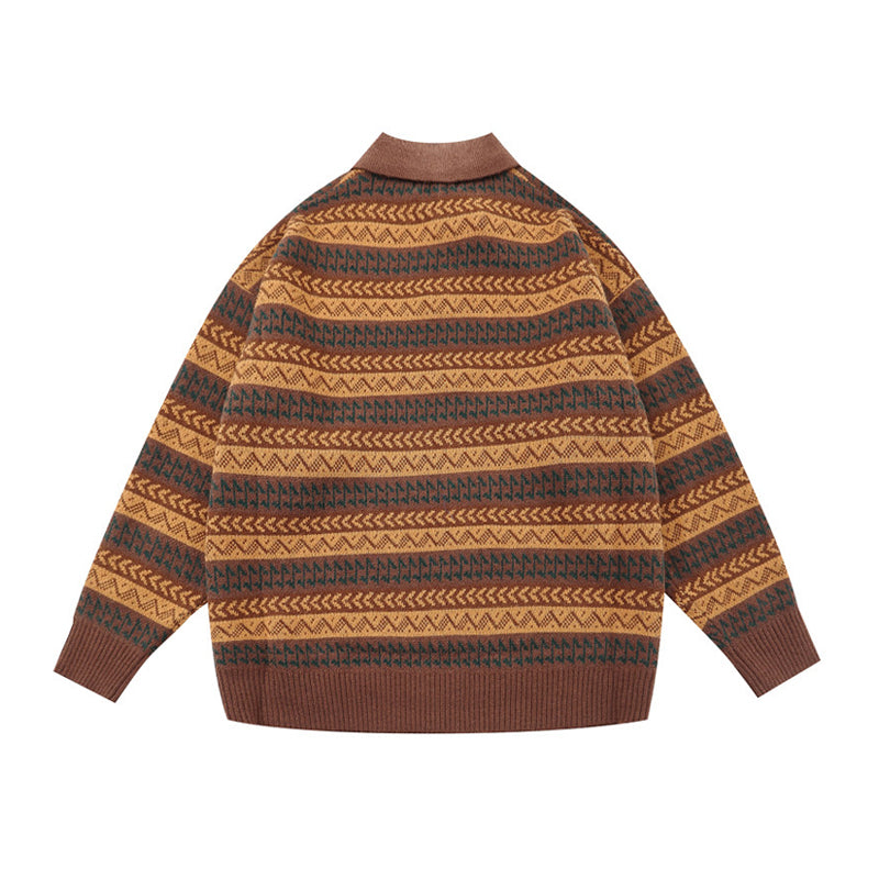 Japanese Ethnic Roll-Neck Knit Pullover – Oversized Vintage Yellow
