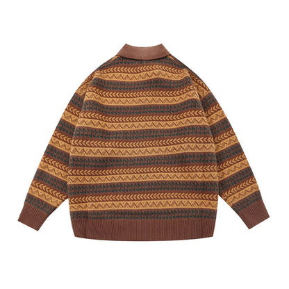 Japanese Ethnic Roll-Neck Knit Pullover – Oversized Vintage Yellow