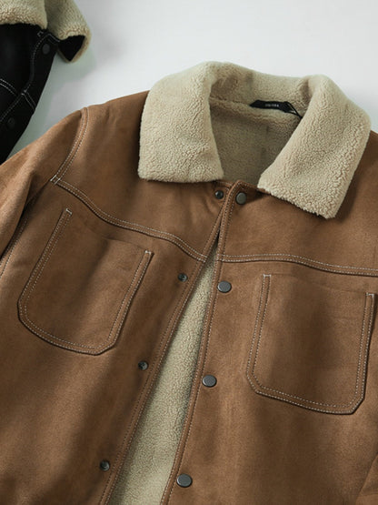 Suede Fleece Workwear Jacket – American Retro Thick Warm Unisex – Japanese vintage | fall outfits 2026 | fall winter outfits | classy winter outfits | lazy comfy outfits | japanese streetwear | vintage workwear | yamalin clothes | Yamalinclothes