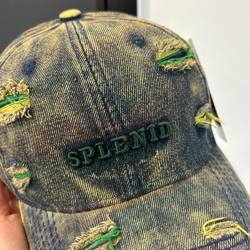 Washed Denim Baseball Cap – Vintage Embroidered Distressed Unisex