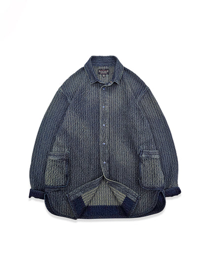Draw-Dye Distressed Honeycomb Shirt Jacket – Japanese Vintage Loose Mid-Length Unisex – Coats Jackets | japanese streetwear | vintage workwear | unisex | Yamalinclothes