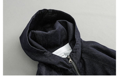 Hooded Denim Zip-Up Jacket – Japanese Vintage Loose Unisex