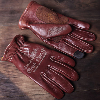 Retro Top-Grain Cowhide Motorcycle Riding Gloves – Unisex Touchscreen
