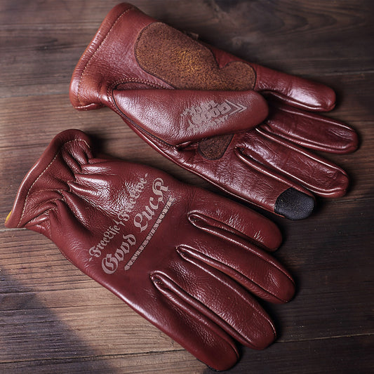 Retro Top-Grain Cowhide Motorcycle Riding Gloves – Unisex Touchscreen – Japanese vintage | yamalin clothes | Yamalinclothes