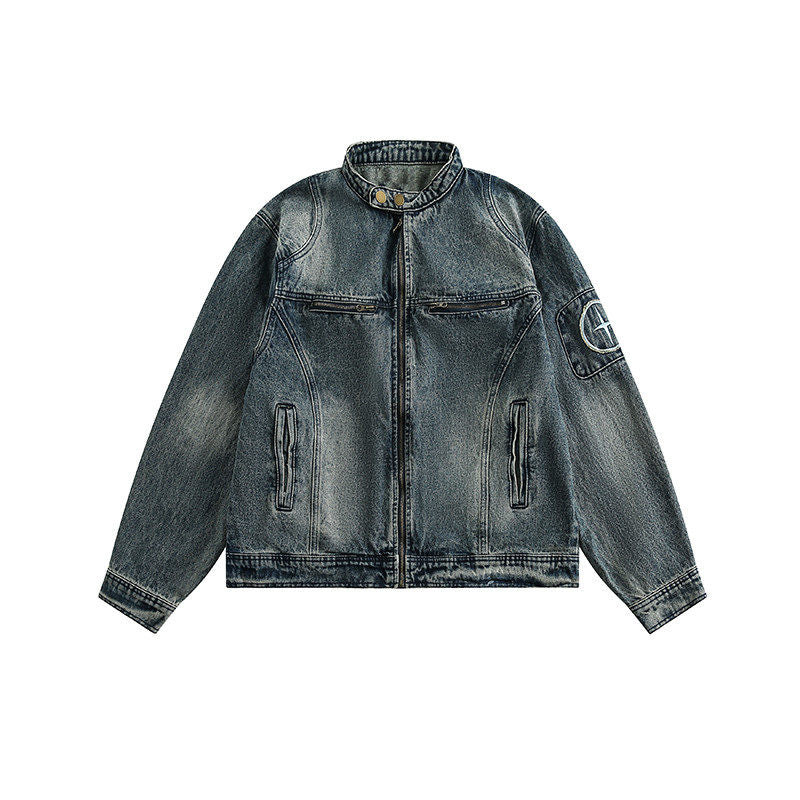 American Vintage Distressed Denim Jacket – Oversized Unisex Trucker Coat – Japanese vintage | yamalin clothes | Yamalinclothes