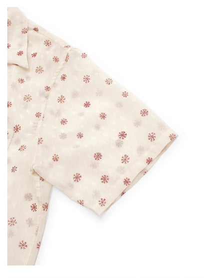 26SS Japanese Artisan Hawaiian Snowflake Print Cuban Collar Short-Sleeved Shirt | Japanese vintage | yamalin clothes | Yamalinclothes