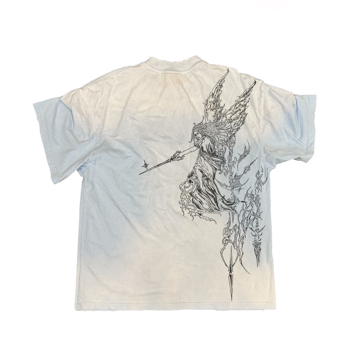 Tie-Dye Tattoo Print Drop Shoulder T-Shirt – Dark Unisex Streetwear