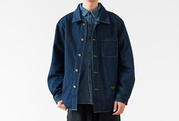 Vintage Denim Work Shirt Jacket – Loose Fit Japanese Style Cargo Shirt for Men – Japanese vintage | yamalin clothes | Yamalinclothes