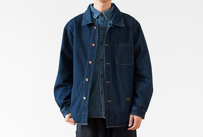 Vintage Denim Work Shirt Jacket – Loose Fit Japanese Style Cargo Shirt for Men – Japanese vintage | yamalin clothes | Yamalinclothes