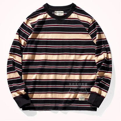 Heavy 300g Cotton Striped Long Sleeve T-Shirt – Japanese Retro Loose Unisex – T-Shirts | japanese streetwear | vintage workwear | unisex | Yamalinclothes