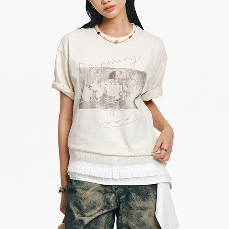 Two-Tone White Ink Print Crew Neck T-Shirt – Cool Feel Short Sleeve Japanese Streetwear for Men – Japanese vintage | yamalin clothes | Yamalinclothes
