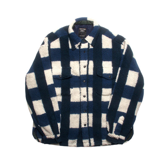 Japanese Vintage Plaid Sherpa Lined Shirt Jacket – Heavy Oversized Fleece Coat