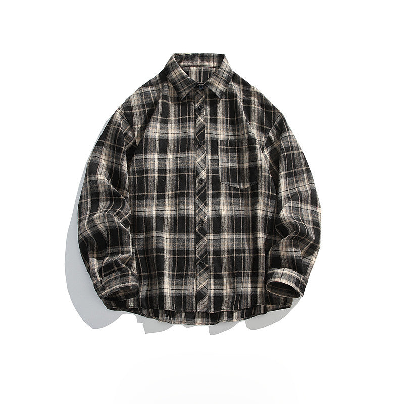 Retro American Check Long Sleeve Shirt – Loose Unisex Casual Overshirt