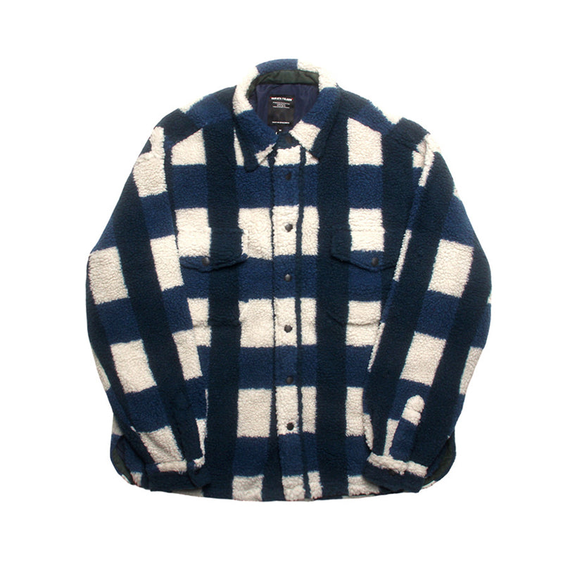 Japanese Vintage Plaid Sherpa Lined Shirt Jacket – Heavy Oversized Fleece Coat
