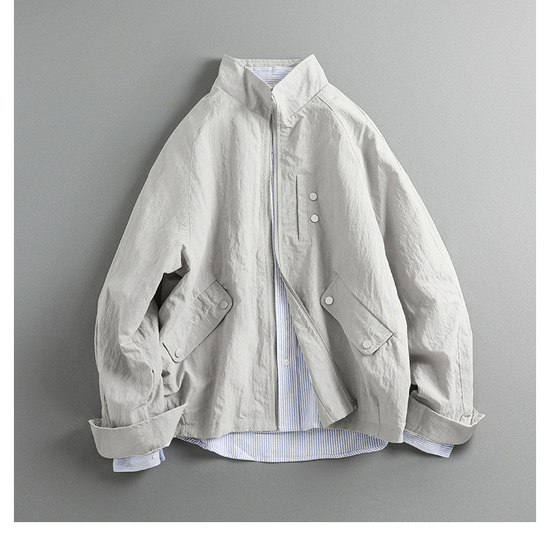 Japanese Outdoor Lightweight Stand Collar Cropped Jacket – Loose Silhouette Spring Jacket for Men – Japanese vintage | yamalin clothes | Yamalinclothes